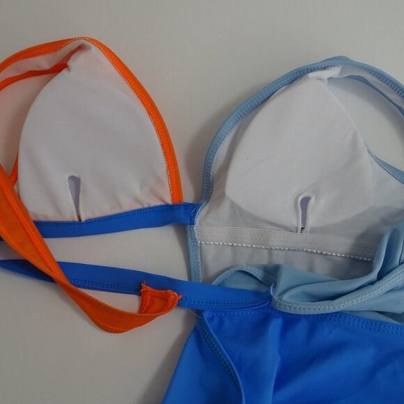 Shein Colorblock One-Piece Swimsuit Women Size L 8 10 Blue Orange Bleach Swim - Picture 4 of 9